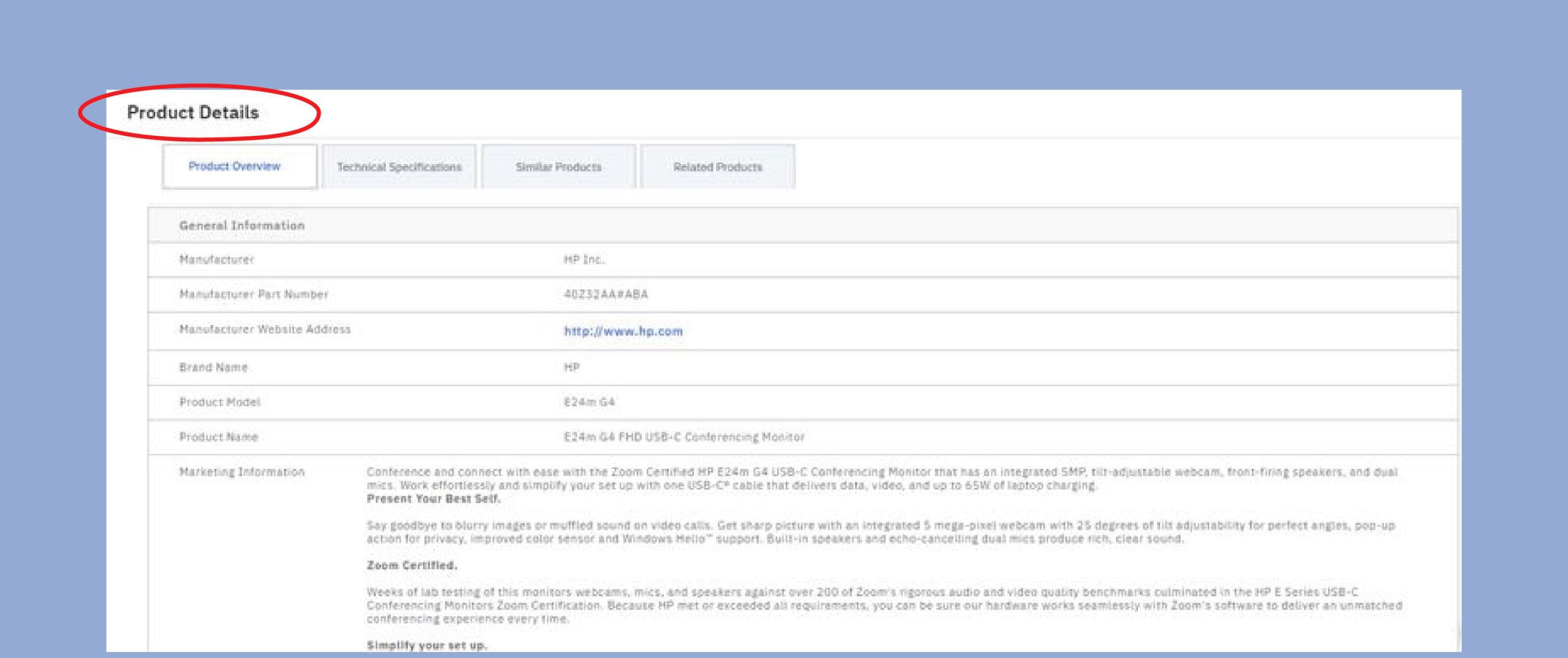 Product Details available through Rich Content
