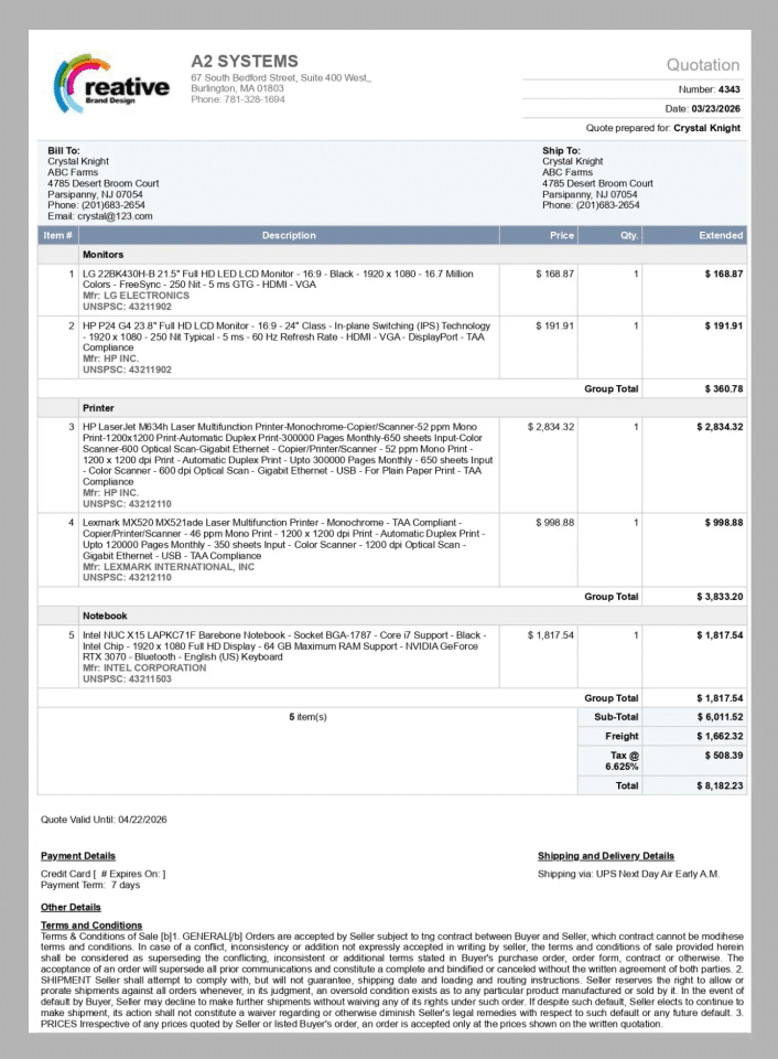 Pricing Tables for Multi-Distributor Quoting