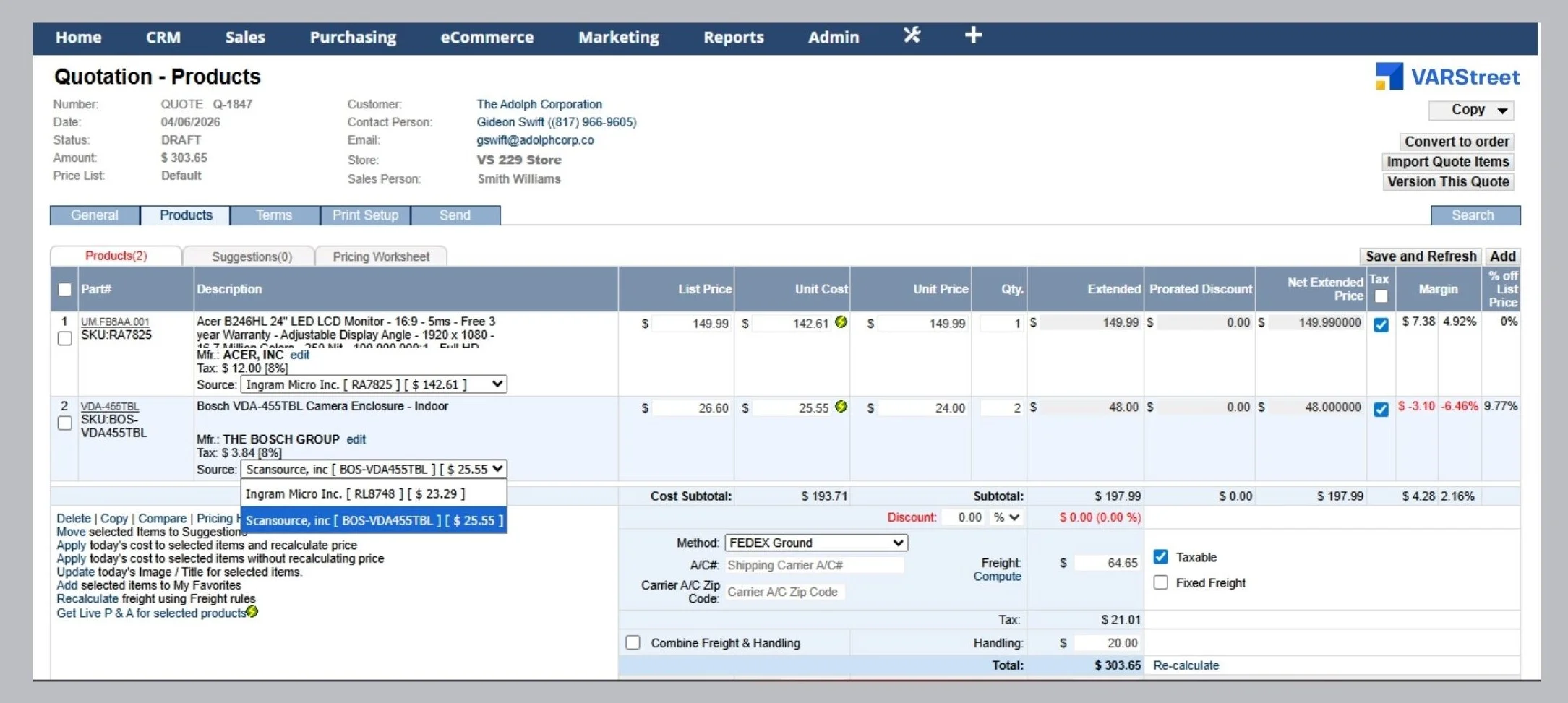 dashboard screen-Pricing Waterfall VAR