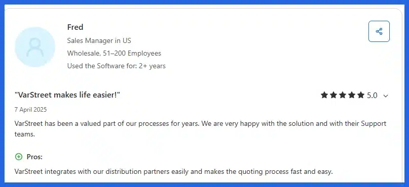 VARStreet testimonial